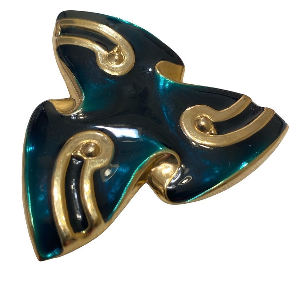 Vintage Gold And Enamel Swirl Brooch - Picture 9 of 12